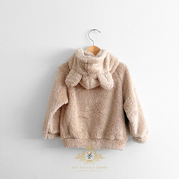 NWT Cute Baby & Toddler Teddy Bear Plush Hoodie Jacket Winter Coat Cream 4T-5T - Picture 1 of 2